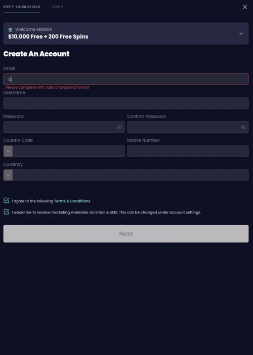 Registration Systems Stellar Spins Casino
